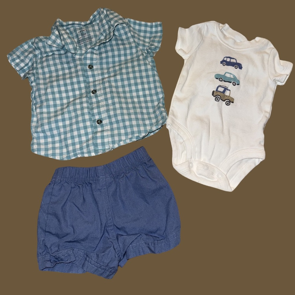 Baby Boy Outfit Bundle 3M | Carters Button Down + Onesie + Shorts